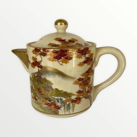 Vintage Koshida Japan 14 Piece Tea Set‎ Autumn Leaves Scene Teapot Cups Saucers - Picture 3 of 12